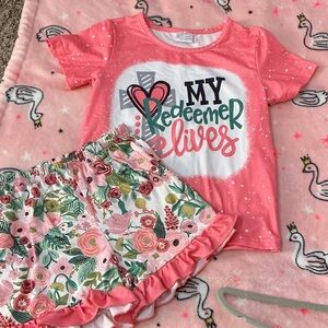 Pink Floral Kids Pajamas Set